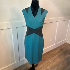 Michael Antonio Blue and Black Sheath Midi Dress V-Neck Sleeveless